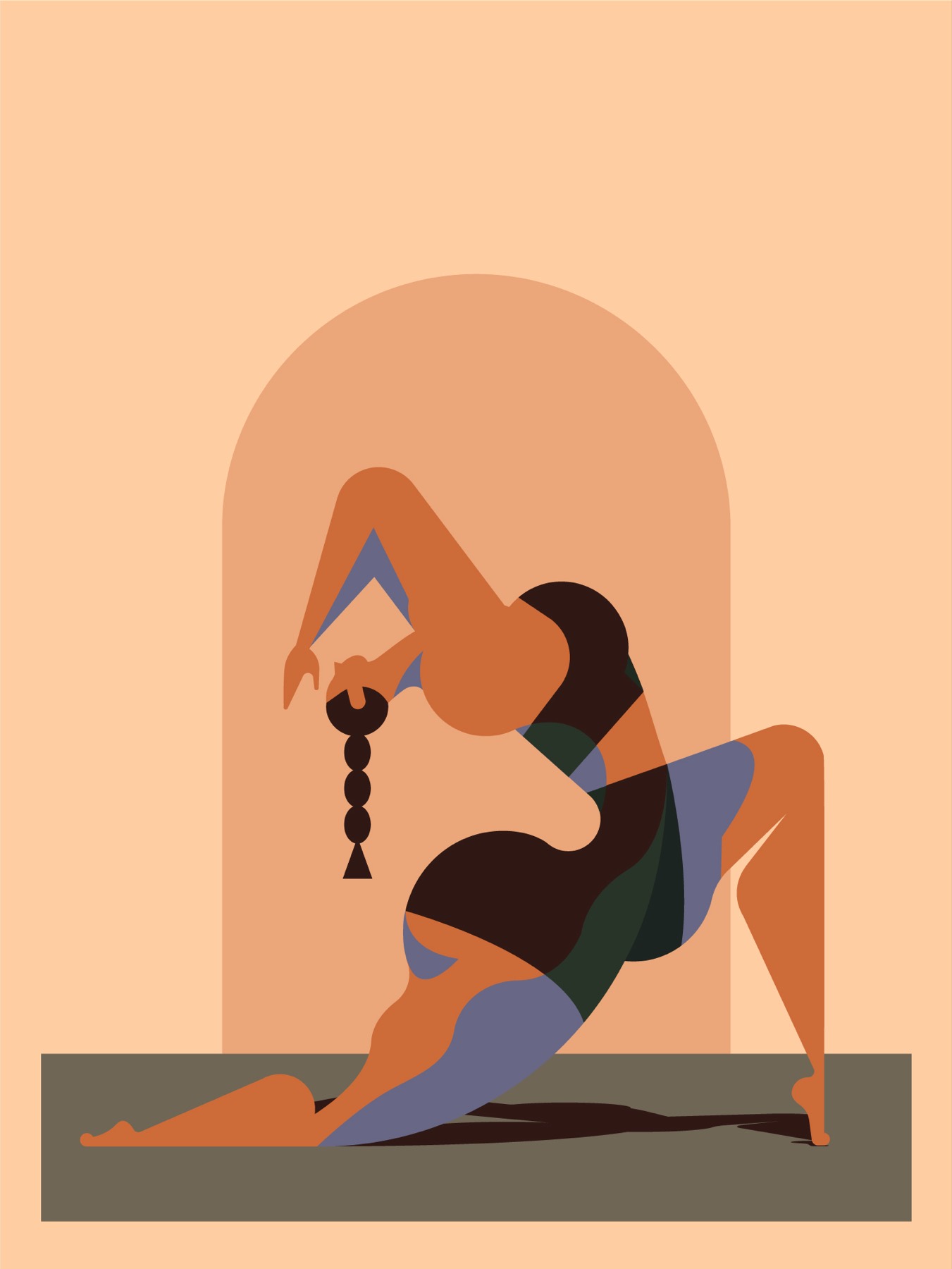 Illustration of a woman in a yoga pose in front of an arch